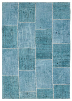 Teselya Turquoise Patchwork Wool Handmade Area Rug 5'2" x 7'3"