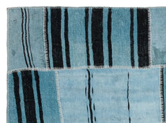 Teselya Blue Patchwork Wool Handmade Area Rug 5'3" x 7'1"