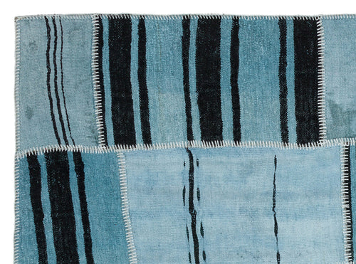 Teselya Blue Patchwork Wool Handmade Area Rug 5'3" x 7'1"
