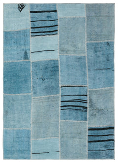 Teselya Turquoise Patchwork Wool Handmade Area Rug 5'3" x 7'3"