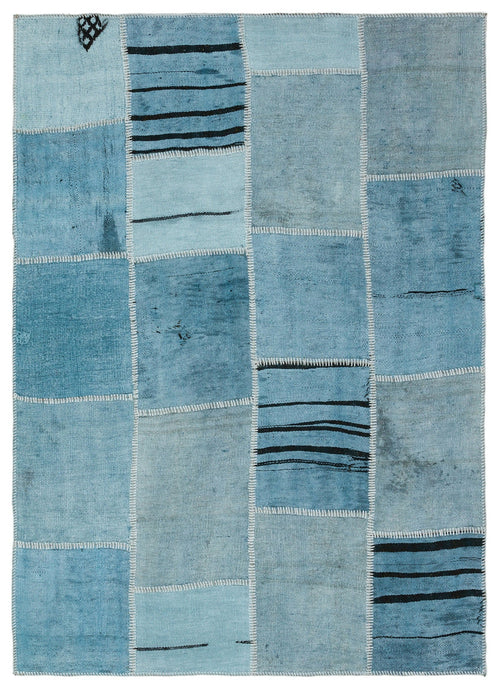 Teselya Turquoise Patchwork Wool Handmade Area Rug 5'3" x 7'3"