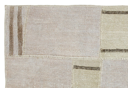 Teselya Beige Patchwork Wool Handmade Area Rug 3'10" x 5'9"