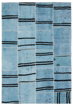 Teselya Turquoise Patchwork Wool Handmade Area Rug 5'2" x 7'6"