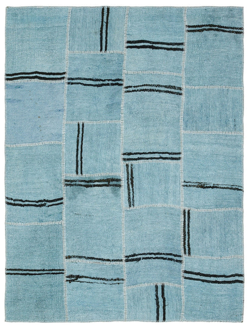 Teselya Turquoise Patchwork Wool Handmade Area Rug 5'3" x 6'10"