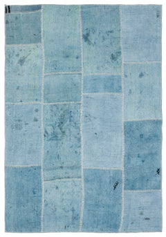 Teselya Turquoise Patchwork Wool Handmade Area Rug 5'2" x 7'6"