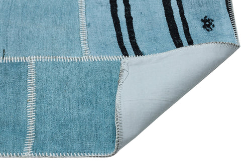 Teselya Blue Patchwork Wool Handmade Area Rug 5'3" x 7'5"