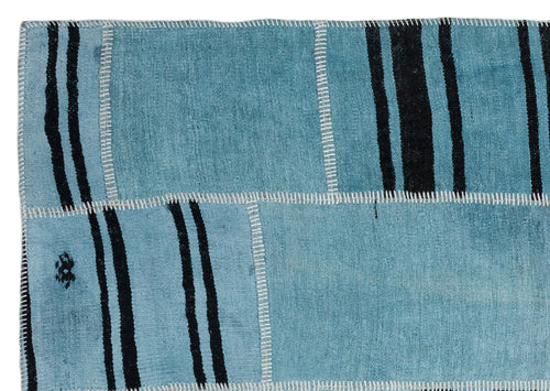 Teselya Blue Patchwork Wool Handmade Area Rug 5'3" x 7'5"