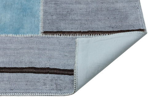 Teselya 36956 Blue Patchwork Wool Handmade Area Rug 5'2" x 7'4"