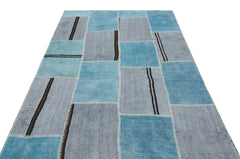 Teselya 36956 Blue Patchwork Wool Handmade Area Rug 5'2" x 7'4"
