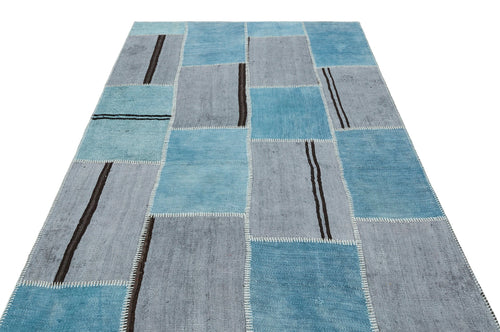 Teselya 36956 Blue Patchwork Wool Handmade Area Rug 5'2" x 7'4"