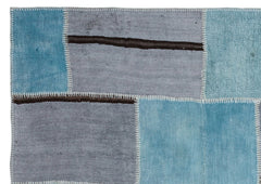 Teselya 36956 Blue Patchwork Wool Handmade Area Rug 5'2" x 7'4"