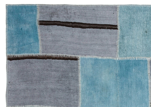 Teselya 36956 Blue Patchwork Wool Handmade Area Rug 5'2" x 7'4"