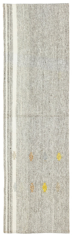 Girit Beige Striped Wool Handmade Area Rug 2'2" x 7'3"