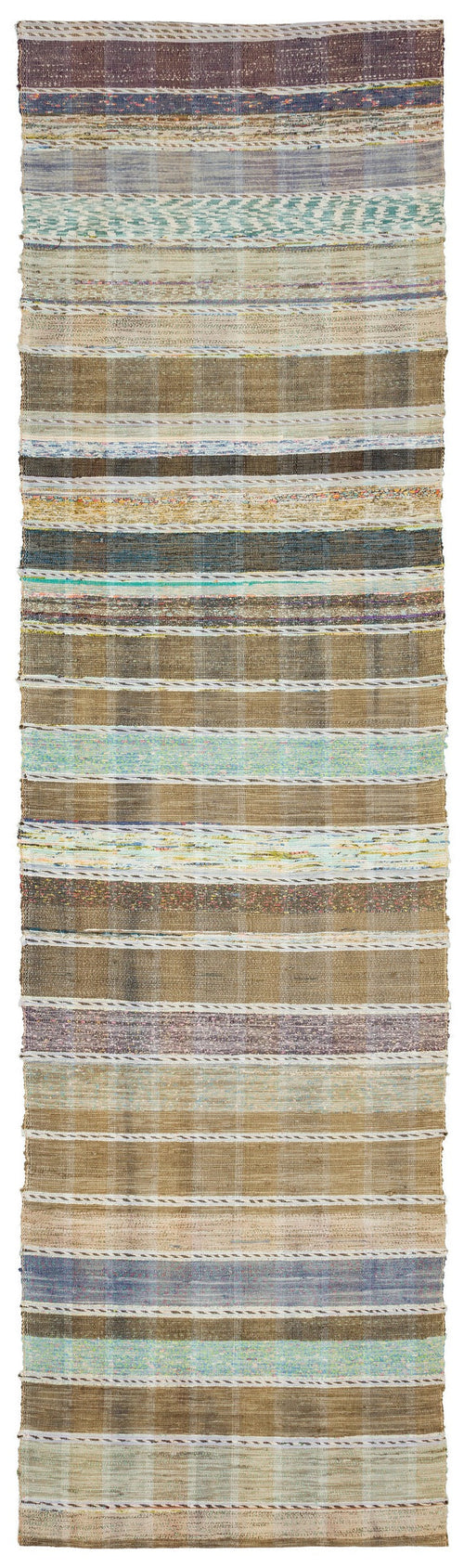 Girit Beige Striped Wool Handmade Area Rug 3'4" x 11'9"