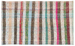Girit Beige Striped Wool Handmade Area Rug 3'7" x 5'8"