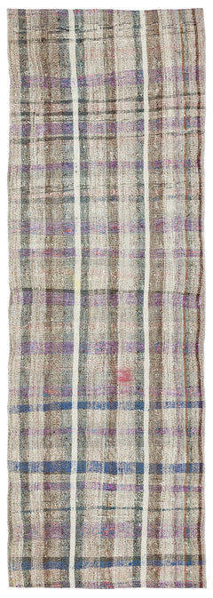 Girit Beige Striped Wool Handmade Area Rug 2'7" x 7'10"