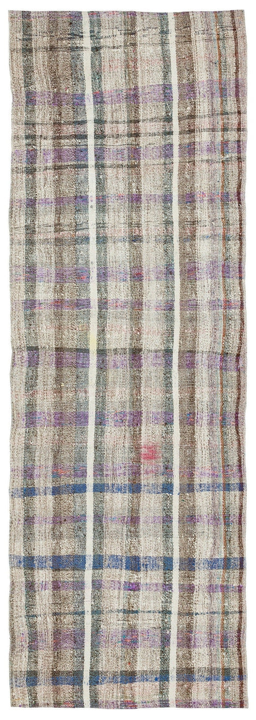 Girit Beige Striped Wool Handmade Area Rug 2'7" x 7'10"