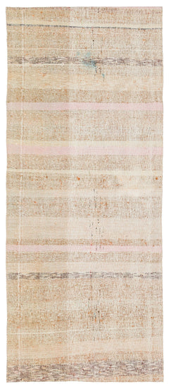 Girit Beige Striped Wool Handmade Area Rug 2'6" x 6'2"
