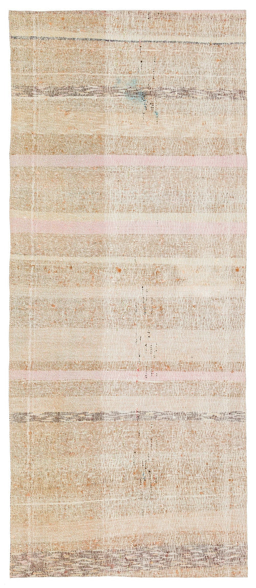 Girit Beige Striped Wool Handmade Area Rug 2'6" x 6'2"