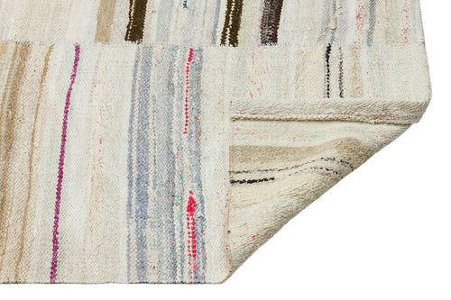 Girit Beige Striped Wool Handmade Area Rug 3'4" x 11'4"