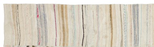 Girit Beige Striped Wool Handmade Area Rug 3'4" x 11'4"