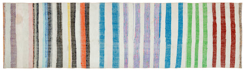 Girit Beige Striped Wool Handmade Area Rug 2'10" x 10'3"