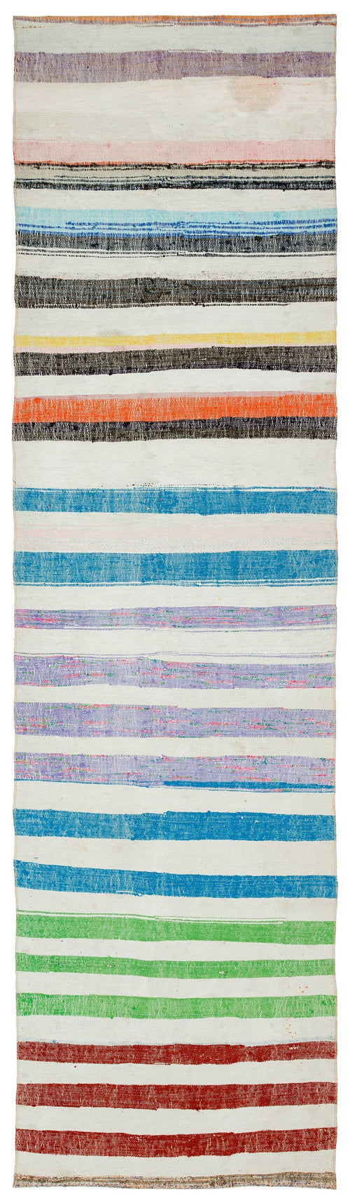 Girit Beige Striped Wool Handmade Area Rug 2'10" x 10'3"