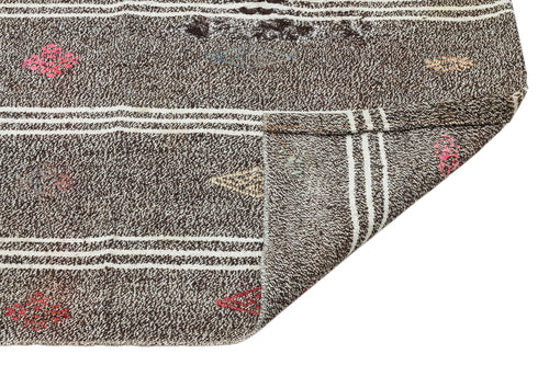Girit Brown Striped Wool Handmade Area Rug 3'1" x 6'11"