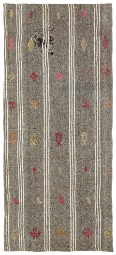 Girit Brown Striped Wool Handmade Area Rug 3'1" x 6'11"