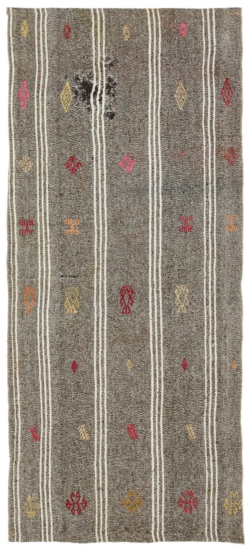 Girit Brown Striped Wool Handmade Area Rug 3'1" x 6'11"