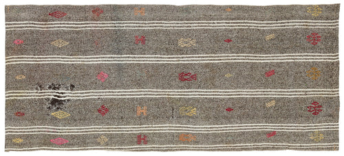 Girit Brown Striped Wool Handmade Area Rug 3'1" x 6'11"