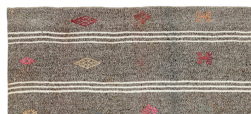 Girit Brown Striped Wool Handmade Area Rug 3'1" x 6'11"