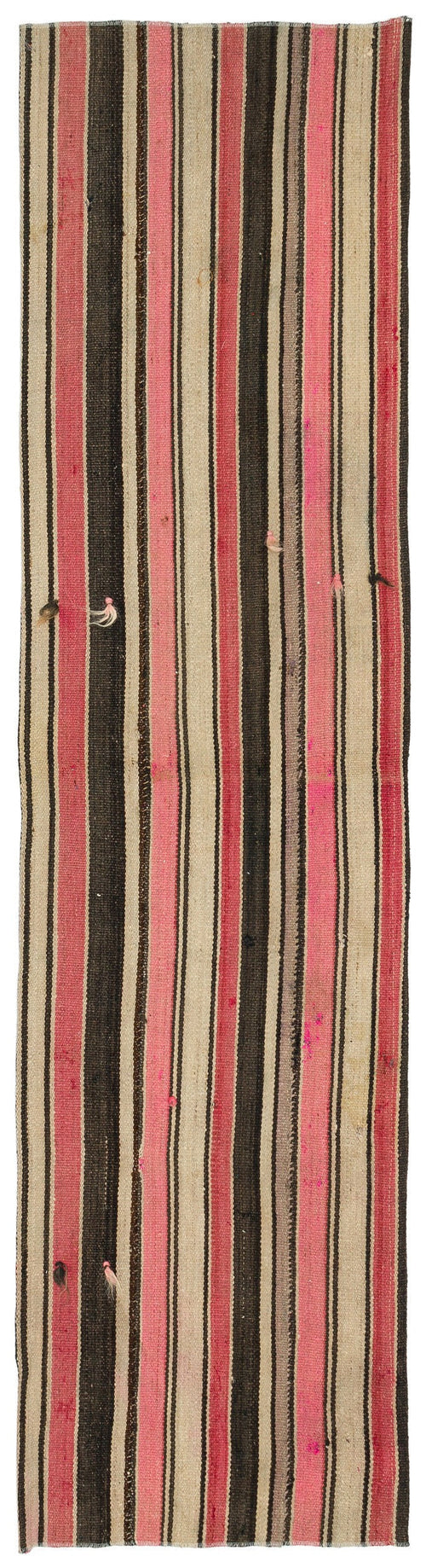 Girit Beige Striped Wool Handmade Area Rug 1'9" x 6'10"