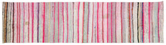 Girit Pink Striped Wool Handmade Area Rug 2'6" x 10'1"