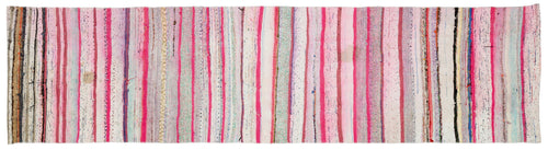 Girit Pink Striped Wool Handmade Area Rug 2'6" x 10'1"