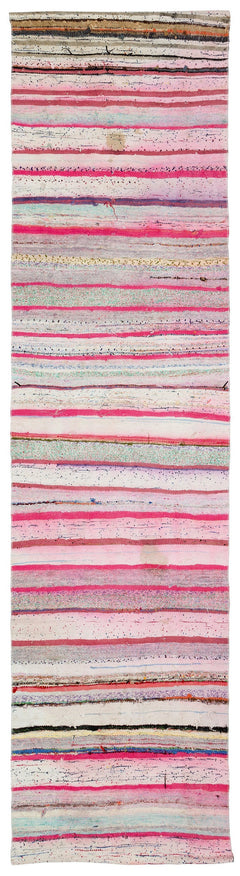 Girit Pink Striped Wool Handmade Area Rug 2'6" x 10'1"