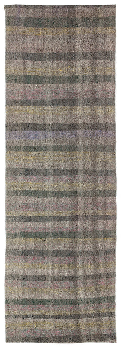 Girit Grey Striped Wool Handmade Area Rug 2'11" x 8'9"