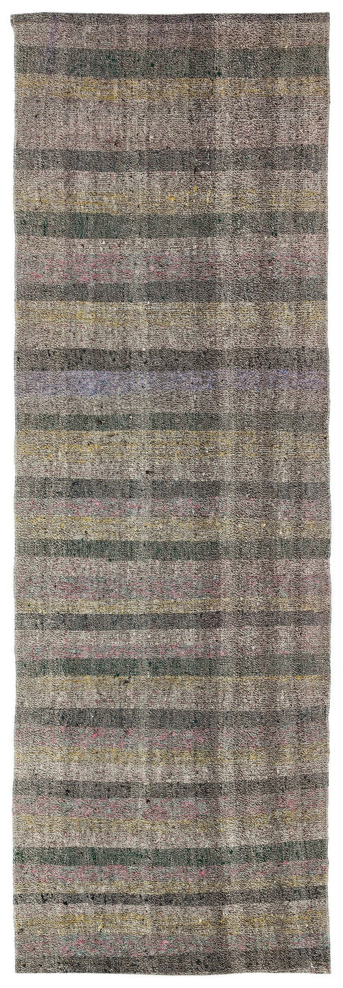 Girit Grey Striped Wool Handmade Area Rug 2'11" x 8'9"