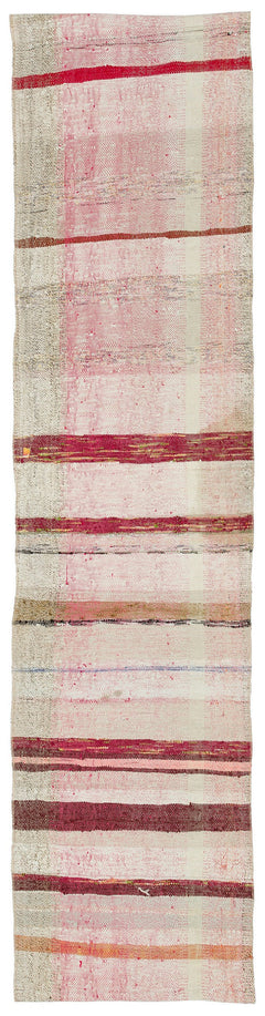 Girit Beige Striped Wool Handmade Area Rug 2'0" x 8'5"