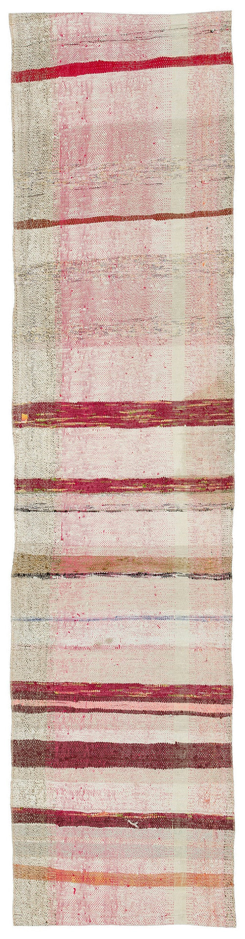 Girit Beige Striped Wool Handmade Area Rug 2'0" x 8'5"