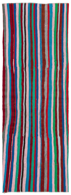 Girit Red Striped Wool Handmade Area Rug 1'10" x 5'1"