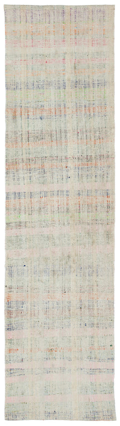 Girit Beige Striped Wool Handmade Area Rug 2'7" x 9'7"