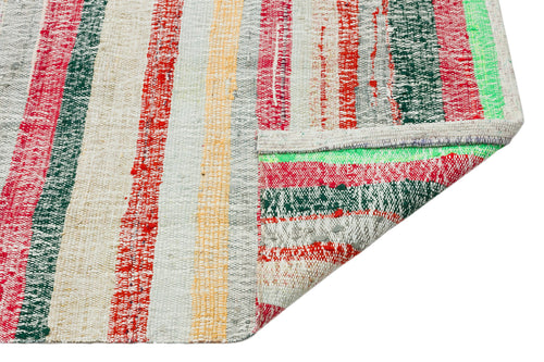 Girit Beige Striped Wool Handmade Area Rug 2'11" x 7'5"