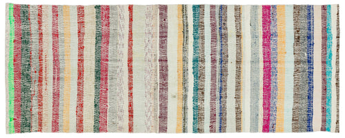 Girit Beige Striped Wool Handmade Area Rug 2'11" x 7'5"