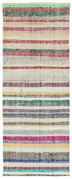 Girit Beige Striped Wool Handmade Area Rug 2'11" x 7'5"