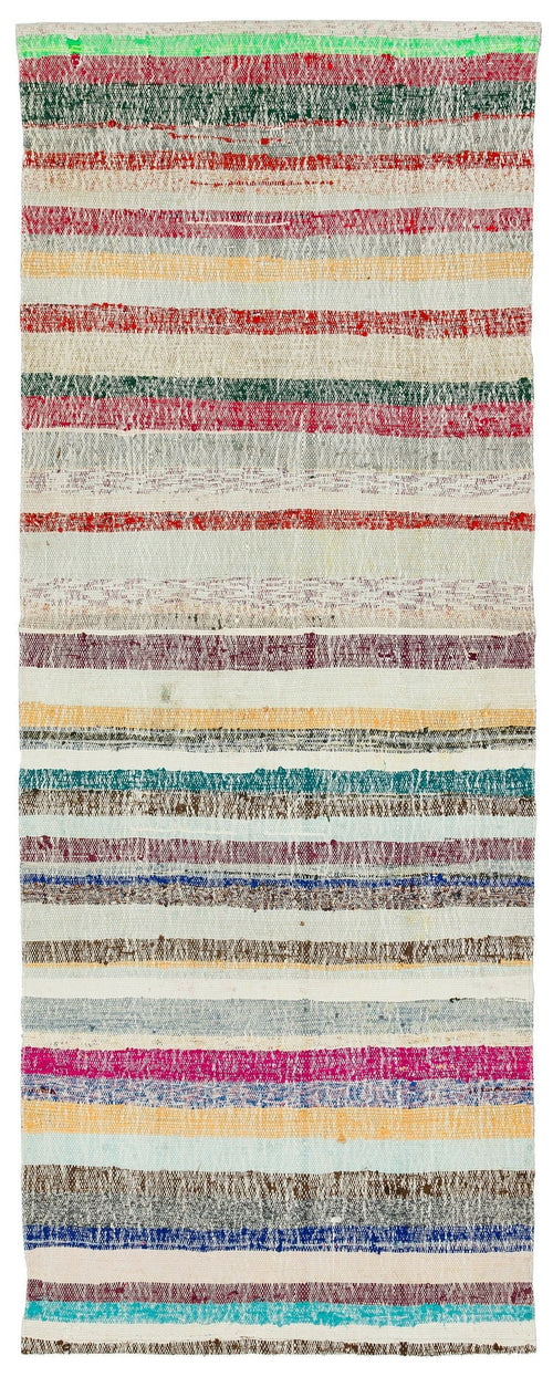 Girit Beige Striped Wool Handmade Area Rug 2'11" x 7'5"