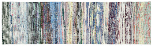 Girit Beige Striped Wool Handmade Area Rug 2'1" x 7'4"