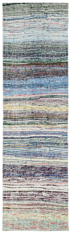 Girit Beige Striped Wool Handmade Area Rug 2'1" x 7'4"