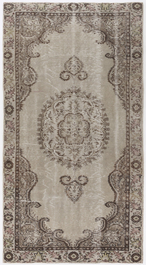 Atina Beige Vintage Wool Handmade Area Rug 4'9" x 8'10"