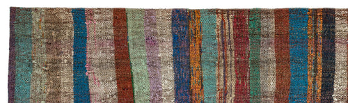 Girit Brown Striped Wool Handmade Area Rug 3'2" x 11'2"